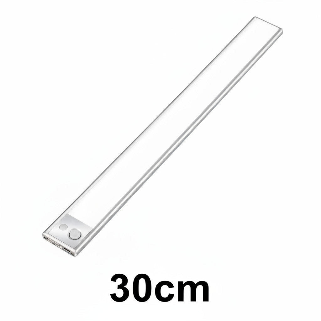 Lysverden 23cm brushed aluminum LED cabinet light with motion sensor, USB-C rechargeable, adjustable color temperature.