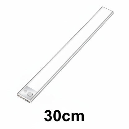 Lysverden 23cm brushed aluminum LED cabinet light with motion sensor, USB-C rechargeable, adjustable color temperature.
