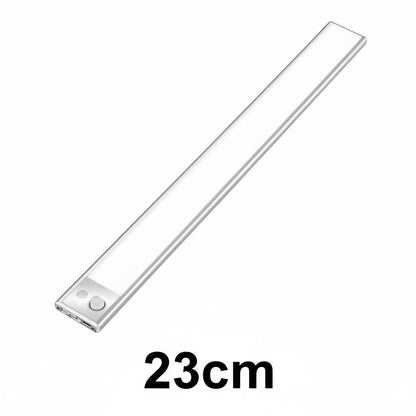 Lysverden 23cm brushed aluminum LED under cabinet light with motion sensor, USB-C rechargeable, adjustable color temperature.