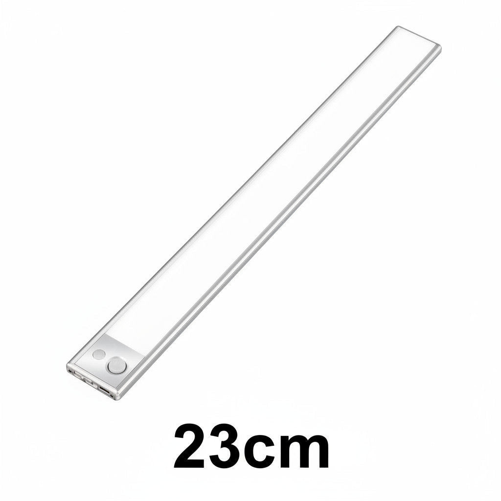 Lysverden LED cabinet light with motion sensor, USB-C rechargeable, brushed aluminum, 120lm, 4000K neutral white.
