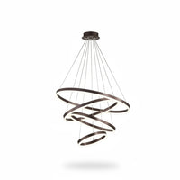 Lysverden modern LED chandelier with three cascading circular rings in a dark coffee finish for elegant dining lighting