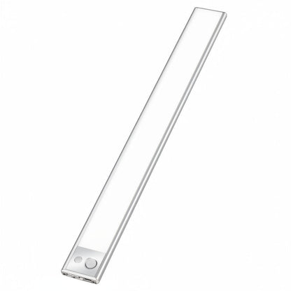 Lysverden LED under-cabinet light with motion sensor, USB-C rechargeable, brushed aluminum, adjustable color temperature.
