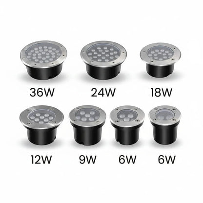 Lysverden stainless steel LED underwater lights in various wattages (6W-36W) for pools and fountains. IP68 rated.