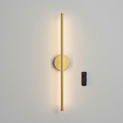 Lysverden 72 cm linear wall lamp in brushed brass aluminum with a circular backplate, touch and remote control, 3 light colors, dimmable.