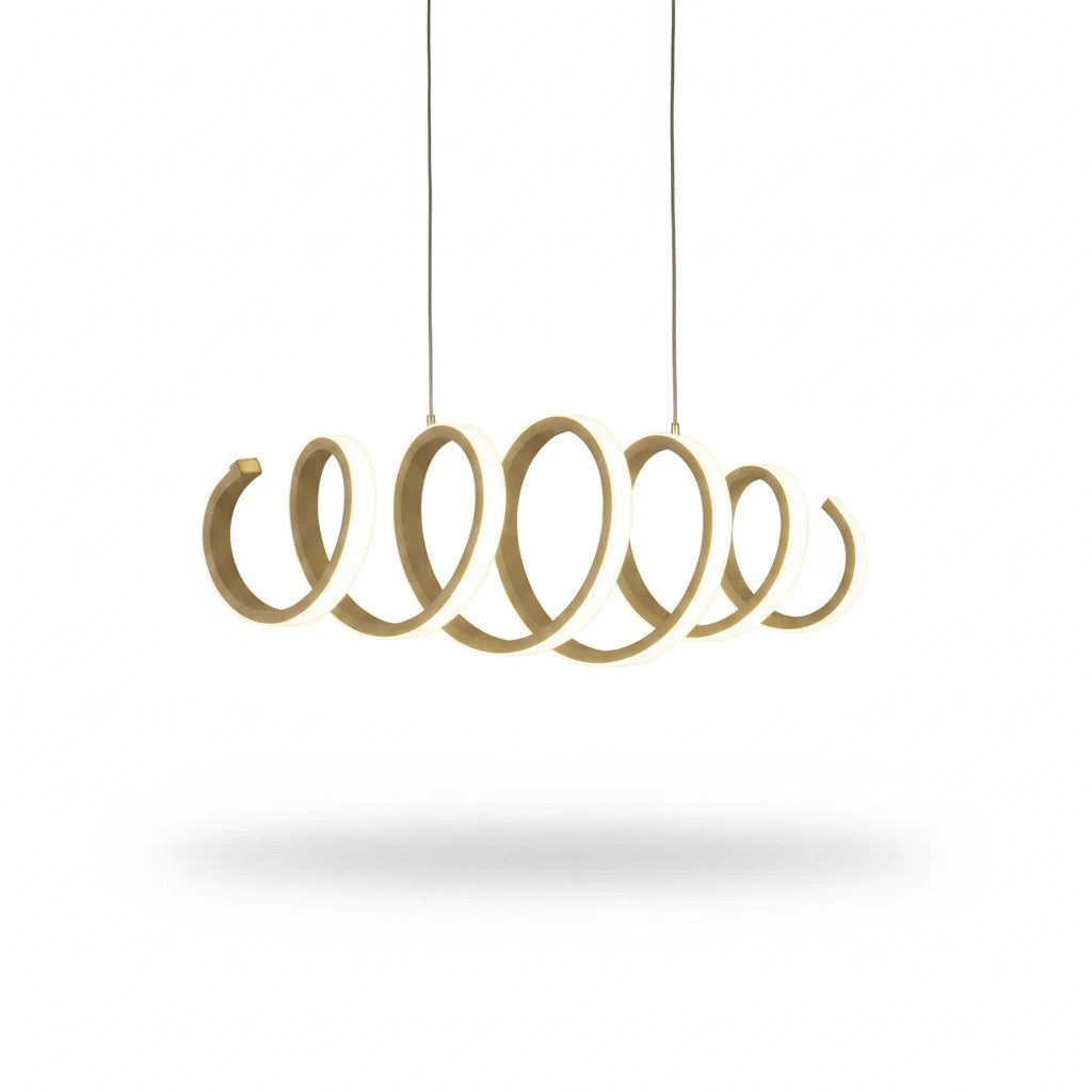 Lysverden LYS ringpendel med moderne spiraldesign i hvit metall og akryl som gir elegant LED-belysning.