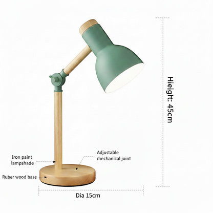 Lysverden macaron desk lamp with adjustable green metal shade and wood base, perfect for study or bedside.