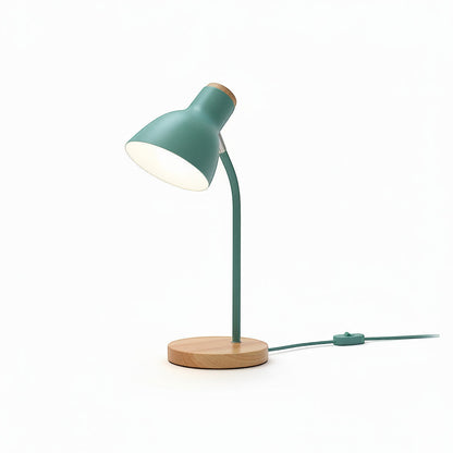 Lysverden macaron green adjustable desk lamp with wood base and metal shade.