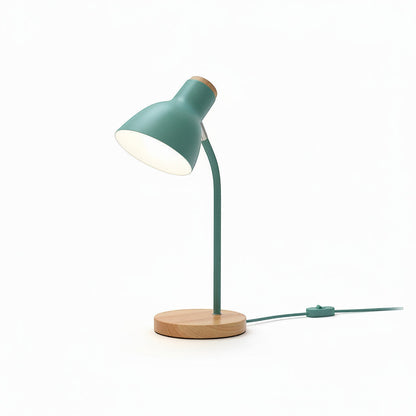 Lysverden Macaron Nordic desk lamp with adjustable green metal shade and wood base. Modern design.