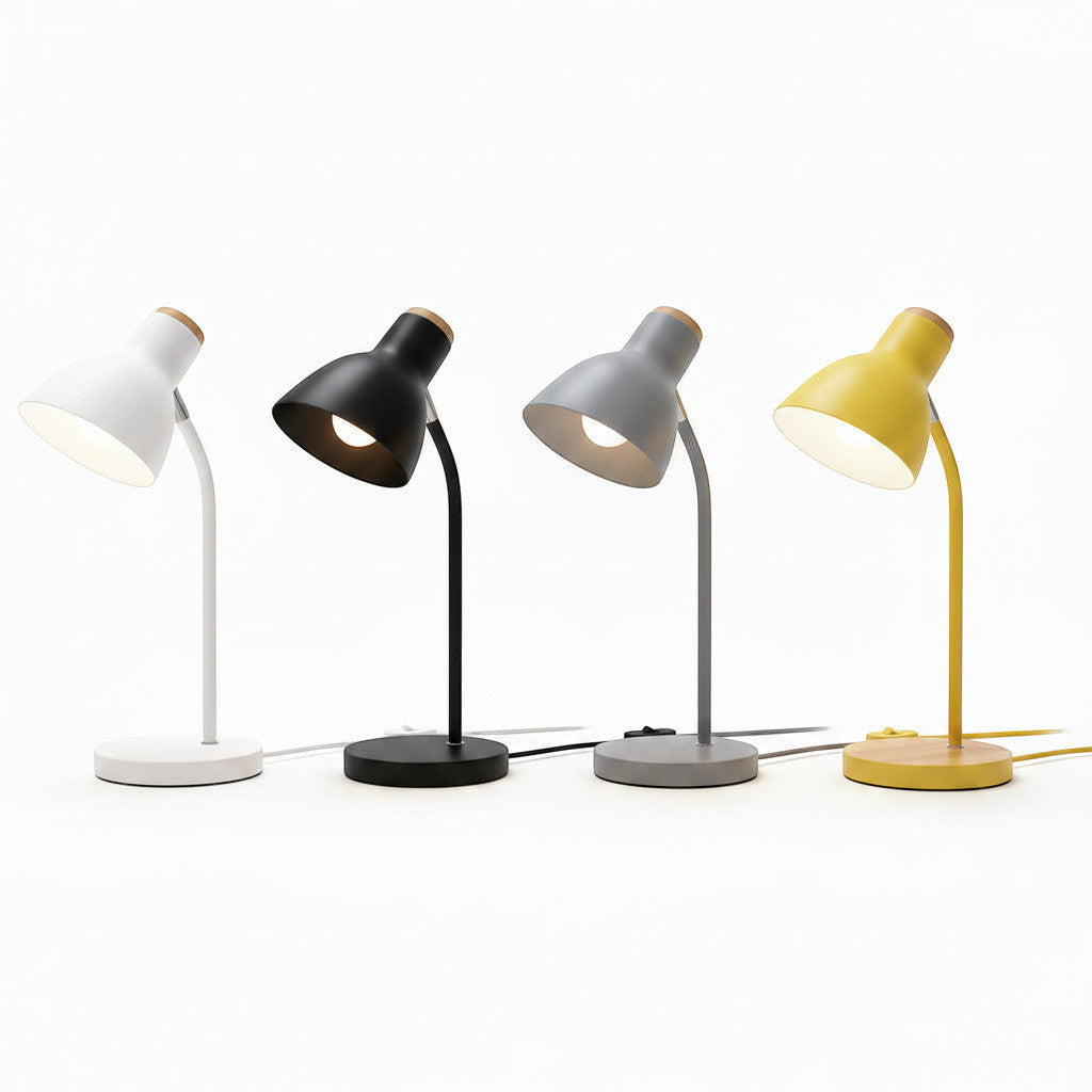 Lysverden Macaron Nordic desk lamp in teal with adjustable shade and wood base. Modern design.