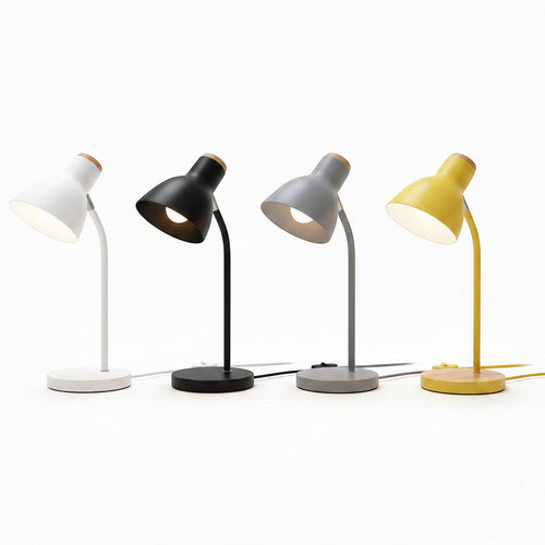 Lysverden Macaron Nordic desk lamp in teal with adjustable shade and wood base. Modern design.