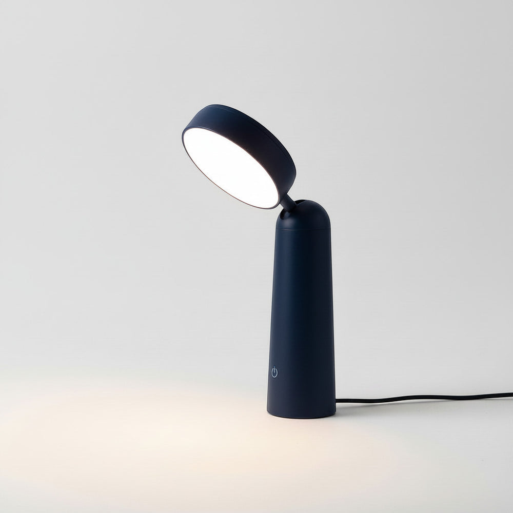 Lysverden dark blue ABS desk lamp with round magnifying glass-style light, touch control, 3 color temperatures, dimmable.