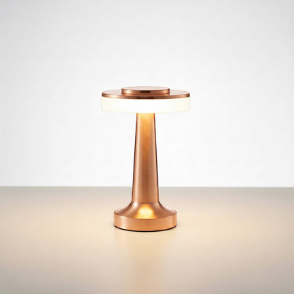 Lysverden brushed metal disc-top table lamp with touch sensor and 3 brightness levels.