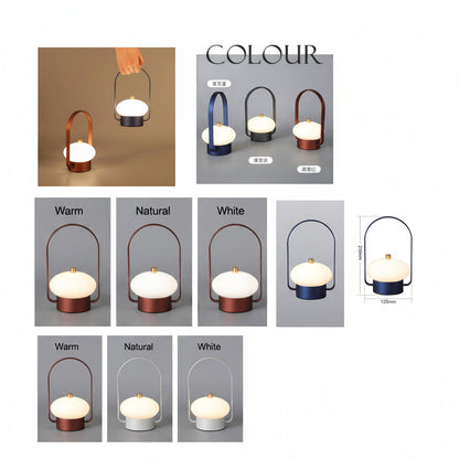 Lysverden metal lantern lamp with handle, rechargeable, touch control, 3 color temps, dimmable, opal PMMA dome.