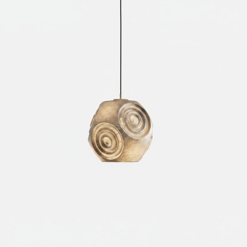 Lysverden sculptural metal pendant light with a reflective, faceted spherical design in a metallic finish.