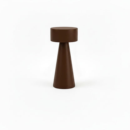 Lysverden mini cylindrical cordless table lamp in dark brown aluminum with touch controls and 4 color temperatures.
