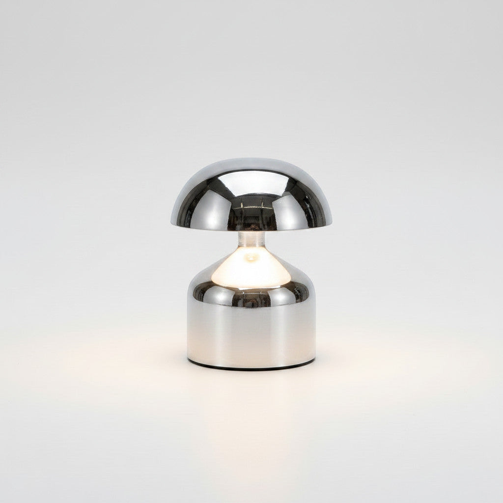 Lysverden mini mushroom table lamp in brushed brass metal with touch control and 3 dimming levels.