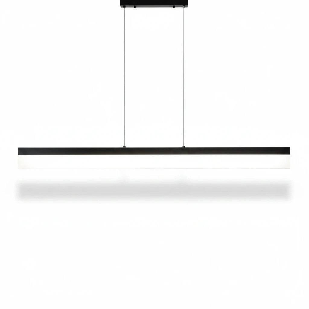 Lysverden minimalist black linear LED pendant light with a slim profile for modern kitchen island lighting.