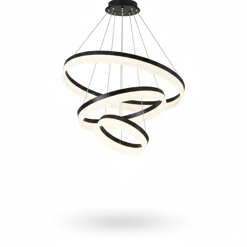 Lysverden minimalist black and white LED ring pendant light with multiple circular tiers for modern interior lighting