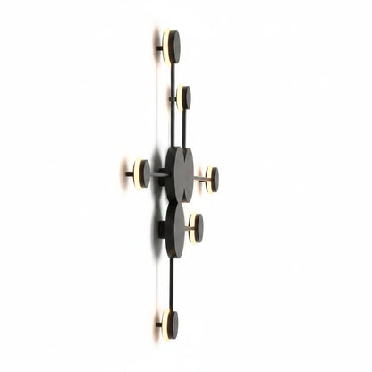 Lysverden Molekyl sputnik wall lamp in black and gold metal with integrated warm LED light points.