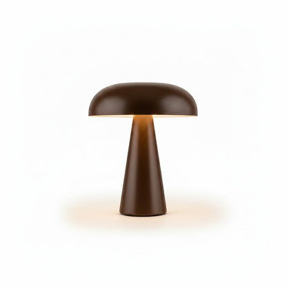 Lysverden mushroom table lamp in dark brown anodized aluminum with a touch-sensitive base, 4 color temperatures, and 3-level dimming.