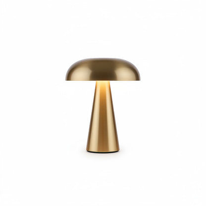 Lysverden mushroom table lamp in brushed gold aluminum with a touch-sensitive base and 4 color temperatures.