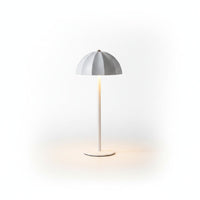 Lysverden mushroom-shaped metal table lamp with segmented shade and PMMA dome. Dimmable, 3 color temps, 2000mAh battery.