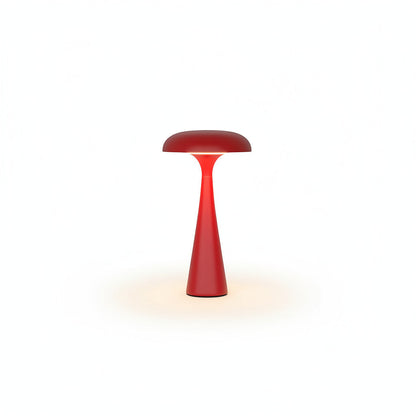 Lysverden mushroom-shaped table lamp in red, yellow, and green. Rechargeable, touch-controlled, 3 color temperatures, dimmable.