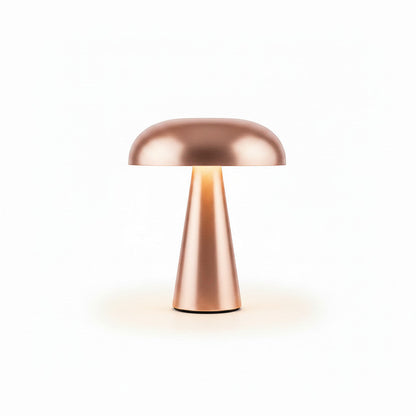 Lysverden mushroom table lamp in rose gold aluminum with touch control and 4 color temperatures.