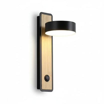 Lysverden Nordic wall lamp in black metal and wood with an adjustable head and built-in switch for reading.