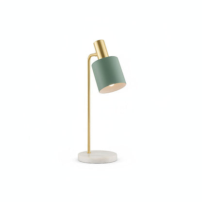 Lysverden Nordic desk lamp with green metal shade, brass neck, and white marble base. Adjustable.