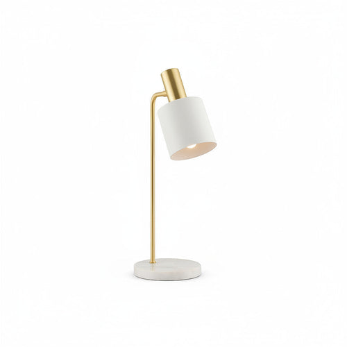 Lysverden Nordic desk lamp with green metal shade, brass neck, and white marble base. Adjustable.