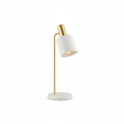 Lysverden Nordic desk lamp with white metal shade, brass neck, and marble base. Adjustable shade, E27 socket.