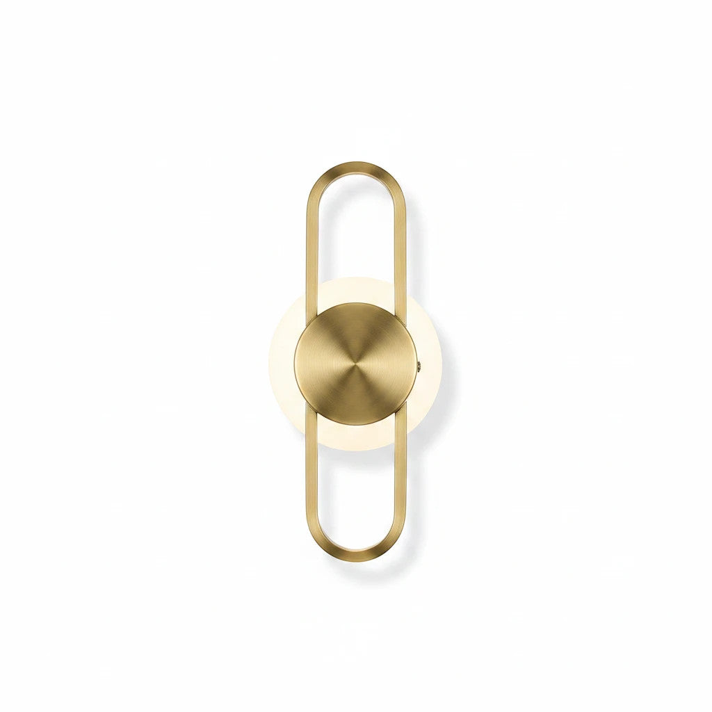 Lysverden Nordic wall lamp with a brushed gold metal frame and adjustable circular spotlight for modern interiors