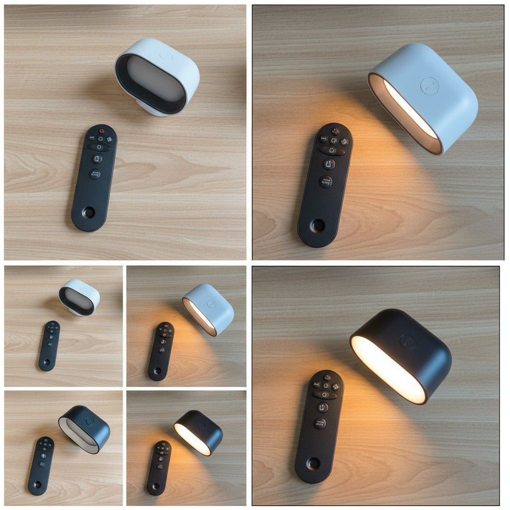 Lysverden oval wall spot light with 360 rotation, RGB colors, and remote control. Made of ABS+PC.