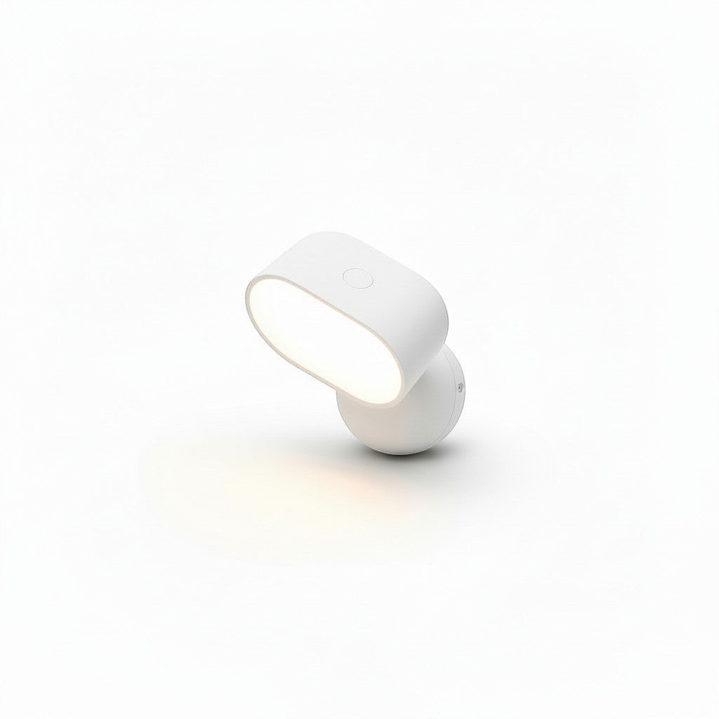 Lysverden white oval LED wall spot with 360° rotation, RGB color, and remote control. Dimmable with 3 color temperatures.