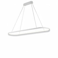 Lysverden oval white LED pendant light with a minimalist linear loop design for modern dining room lighting.