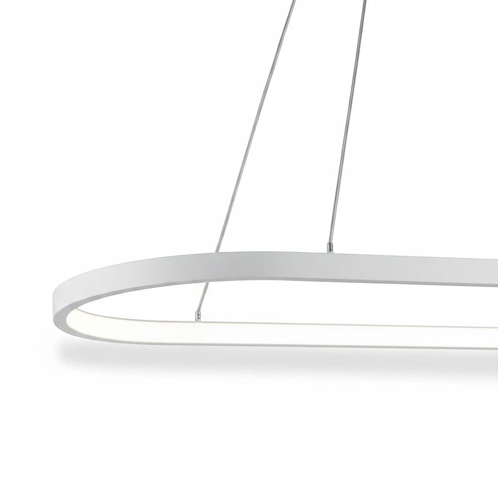 Lysverden oval white LED pendant light with a minimalist linear loop design for modern dining room lighting