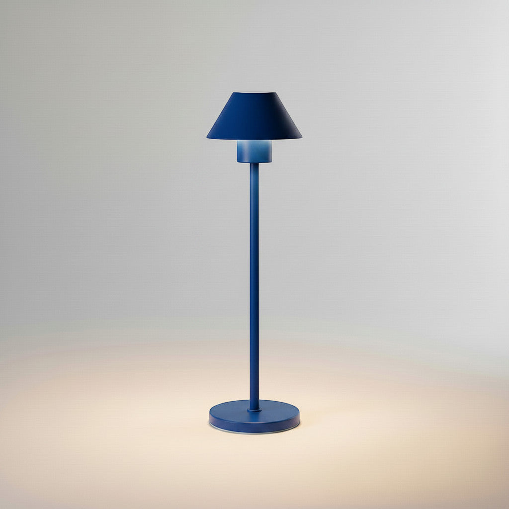 Lysverden cordless pink aluminum table lamp with bell-shaped shade, touch control, and dimming. 3600 mAh battery.