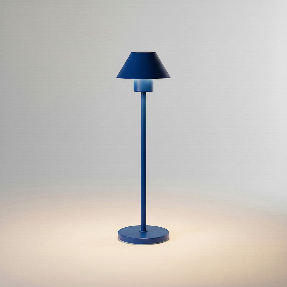 Lysverden cordless pink aluminum table lamp with bell-shaped shade, touch control, and dimming. 3600 mAh battery.