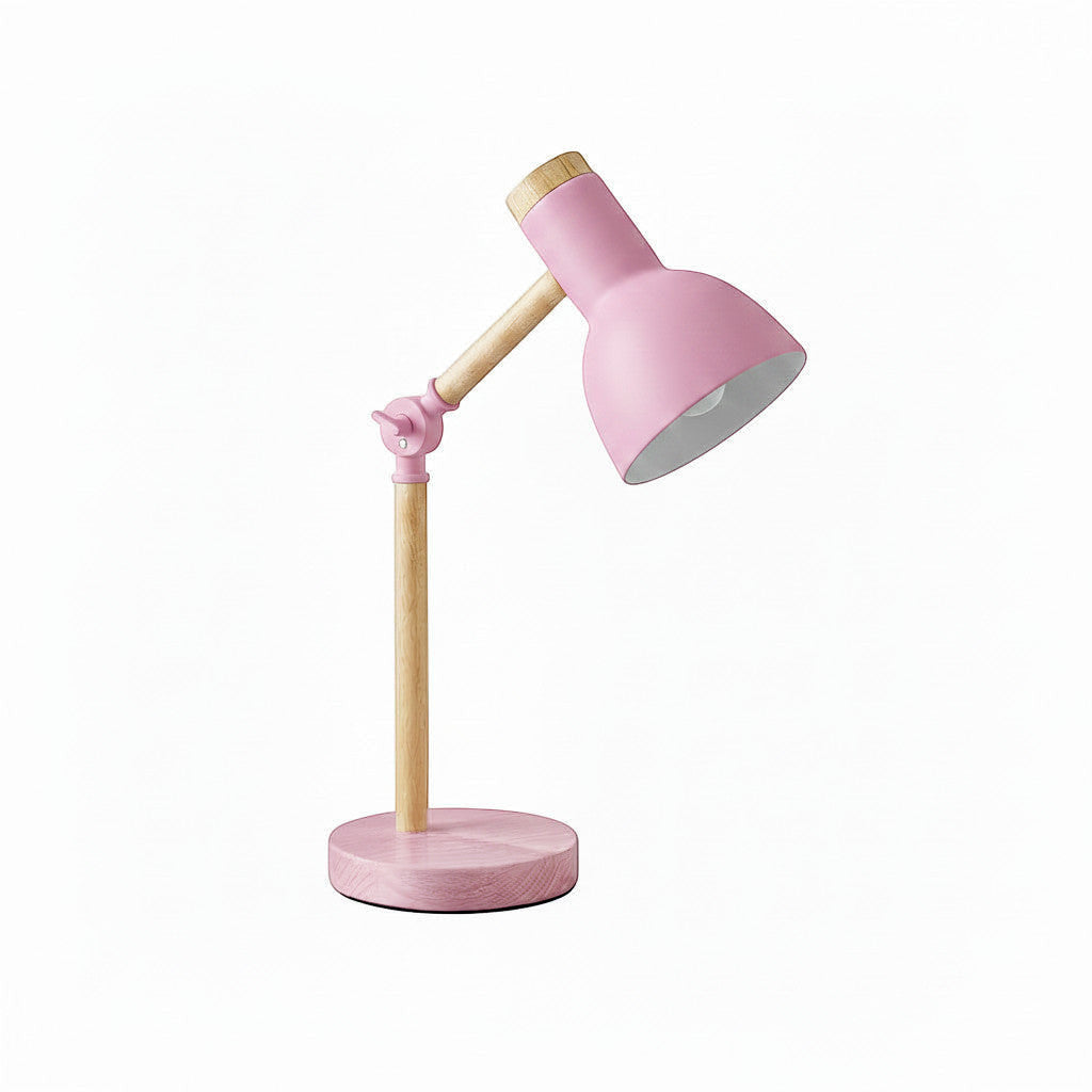 Lysverden pink macaron desk lamp with adjustable head and wooden base. Modern Nordic style.