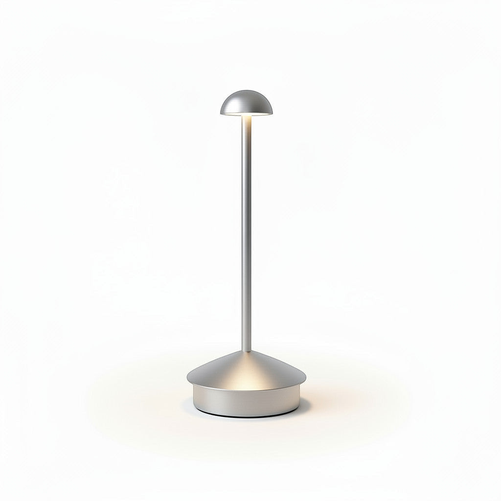Lysverden Pinnacle desk lamp in anodized aluminum with a dome top, touch controls, and 4 color temperatures.