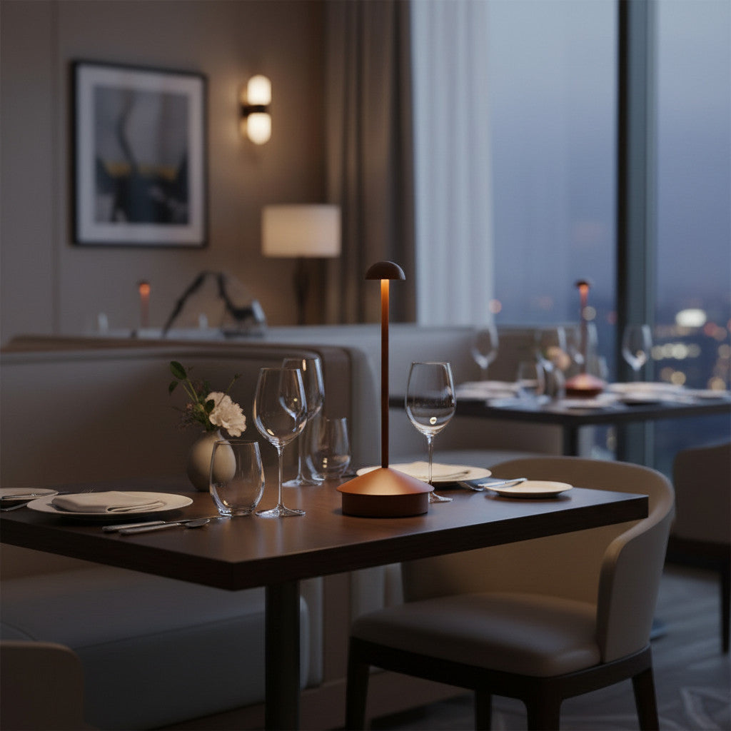 Lysverden Pinnacle desk lamp in anodized aluminum with a dome top, touch control, and 4 color temperatures.