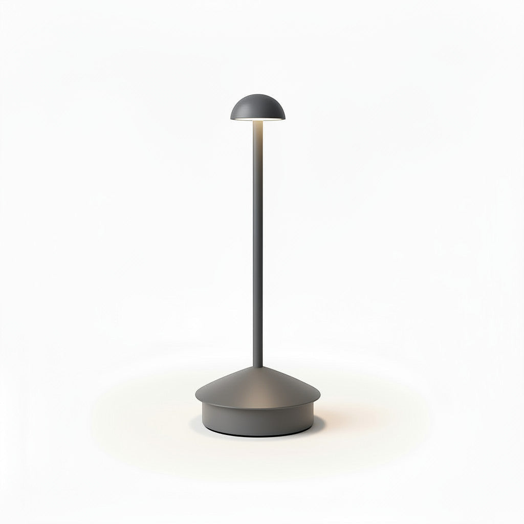 Lysverden Pinnacle table lamp in anodized aluminum with a dome top, touch control, 4 color temperatures, and dimming.