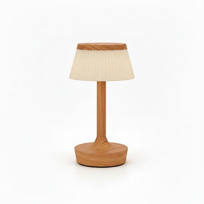 Lysverden classic table lamp with pleated cream shade and wood base. Touch control, dimmable.