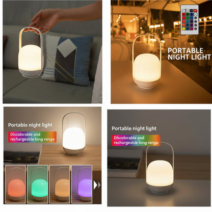 Lysverden portable RGB night light with handle, 5 brightness levels, touch and remote control, warm white, cool white, and color modes.