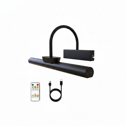 Lysverden black rechargeable picture light with flexible arm, remote control, and USB charging. Features touch control and adjustable color temperature.