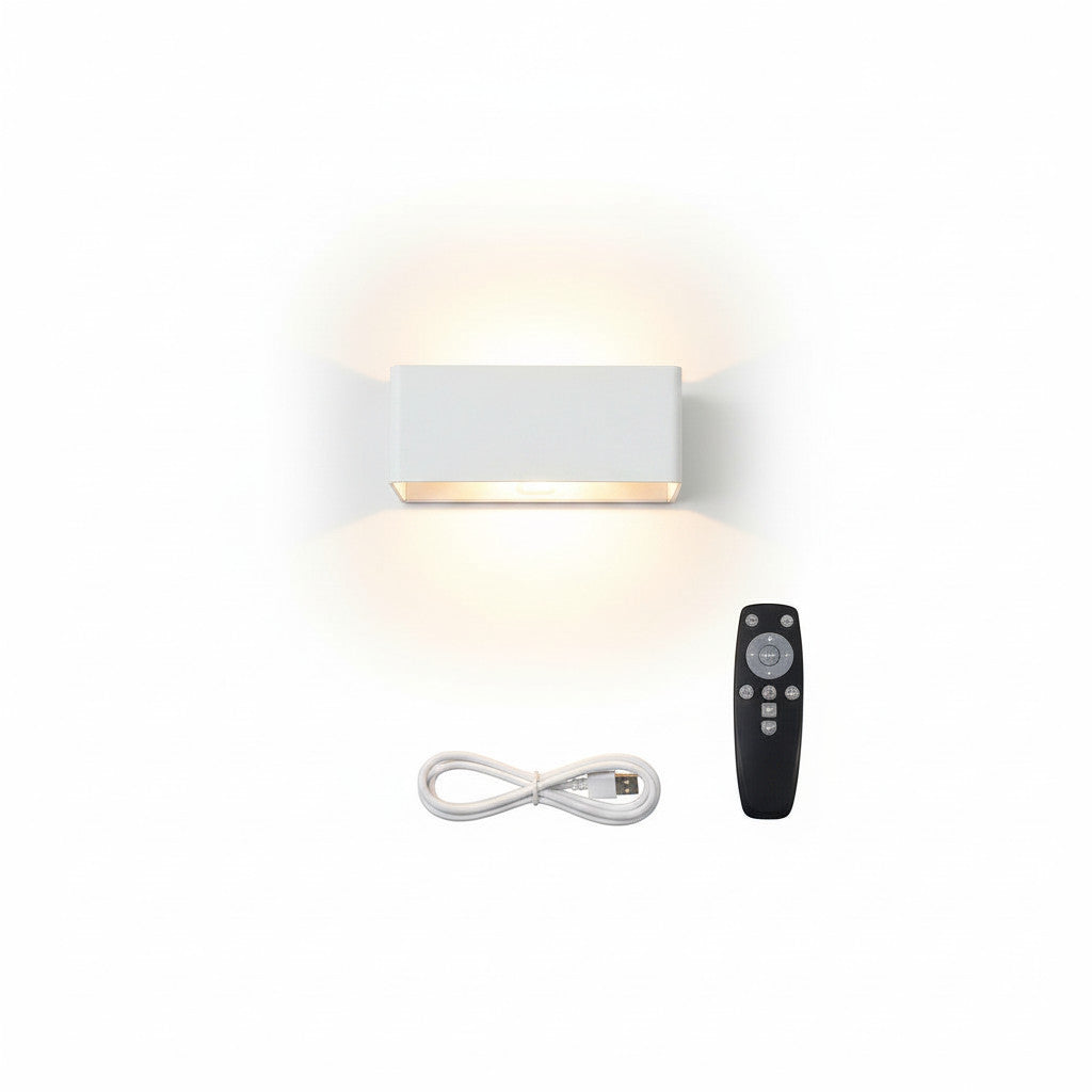 Lysverden black rectangular rechargeable wall lamp with up/down light, radar sensor, and remote control.