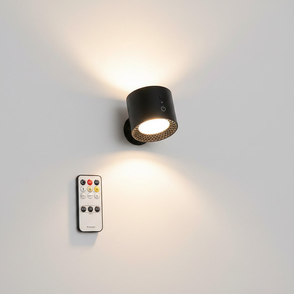Lysverden black rechargeable 360° wall spotlight with remote, touch control, dimmable, 3 light colors, ABS+PC material.