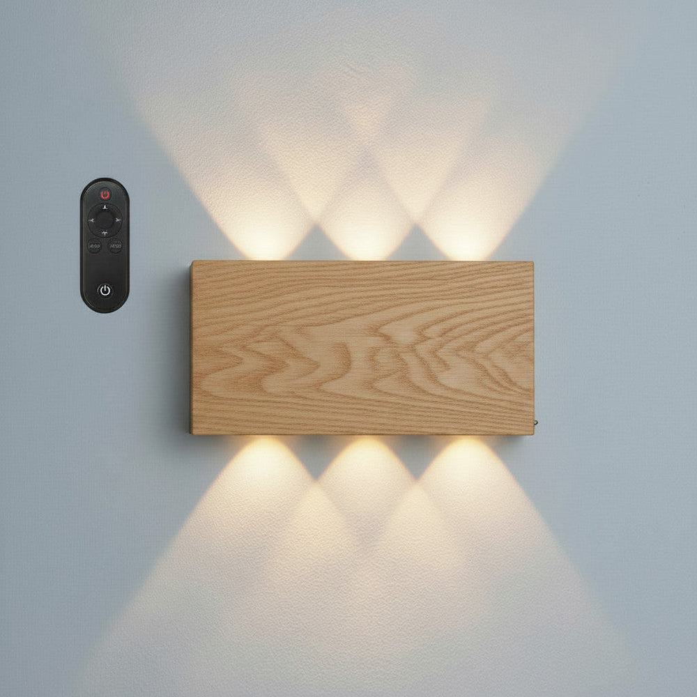 Lysverden rectangular up/down wall lamp with dark wood finish, 3 light colors + RGB, remote control.