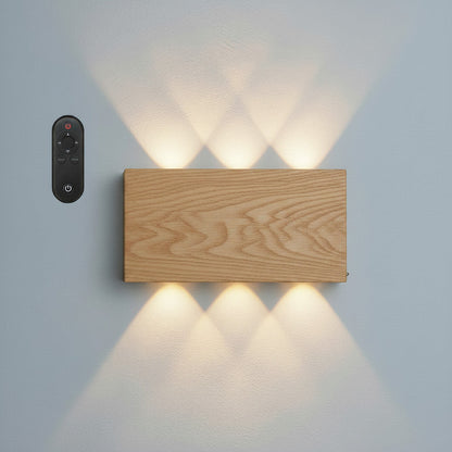 Lysverden rectangular up/down wall lamp with dark wood finish, 3 light colors + RGB, remote control.